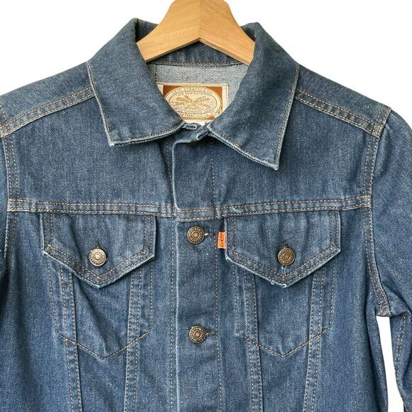 VTG Levi's Strauss Wheat Label 70’s 80’s Orange Tab Denim Cropped Jacket S - Picture 5 of 10